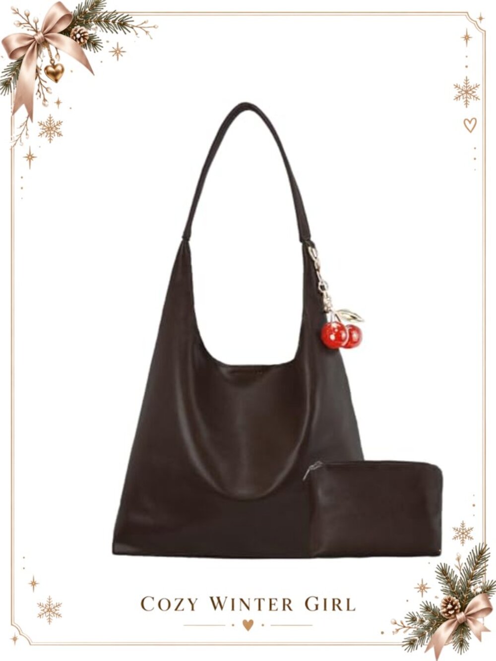Vegan PU Leather Hobo Shoulder Bag Slouchy Crossbody Tote